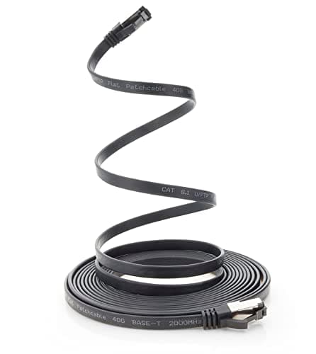 1aTTack.de 0,25 m Câble patch Cat 8 plat noir Câble réseau 40 Gigabit Câble Ethernet LAN 40 Gbits 2000 MHz Câble patch Câble Cat8 LSZH TPE PIMF Connecteur Rj45 10 pièces - 0,25 m