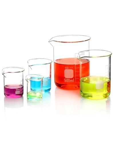 QWORK® Bécher Gradué 25ml 50ml 100ml 250ml 500ml en Verre Borosilicate, Lot de 5 Verre Doseur pour Laboratoire et Cuisine