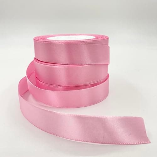 VntMQP 66 Mètres Lot de 3 Rouleaux de Ruban de Satin Rose 2 cm x 22 m pour Décoration de Cadeau de Mariage, de Baptême et D'anniversaire
