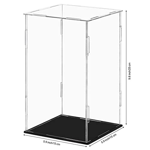 Dezzer Vitrine Acrylique avec Base Noire, Assembler la boîte à poussière de la boîte Acrylique de comptoir pour l'action Figurines Jouets, Collectibles, Stockage à Domicile (15 x 15 x 25 cm)