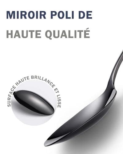 SHEUMNT couverts de table 24 pieces martelées Moderne noirs avec couteau dentelé 2 en 1 ultra tranchant, menagere inox 6 personnes, couvert plaqu titane noires couteaux, fourchettes, cuillères