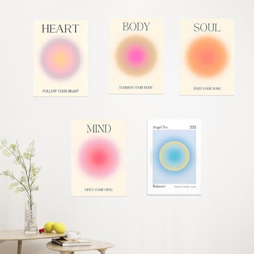Wonjean Posters Lot De 4 Posters Aura,Aura Positive Pour Chambre Coucher,Style EsthéTique,Oile,Art Mural Abstrait,DéCoration Murale,Tableau Decoration Murale Pour Chambre Salon 21x30 Cm Sans Cadre