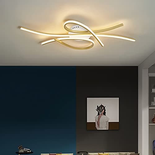 Bellastein Plafonnier LED plafonnier dimmable lampe de salon moderne lampe de chambre à coucher plafonnier design d'intérieur avec télécommande salon cuisine Bureau (or, L100cm)