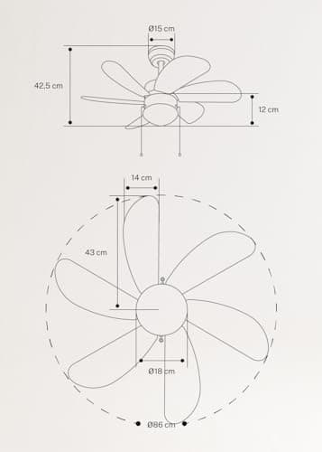 CREATE / WINDEASY/Ventilateur de plafond avec lumière, blanc lames bois naturel / 53W, silencieux, Ø86, 3 vitesses, lames réversibles, minuterie, été-hiver, double hauteur, moteur AC