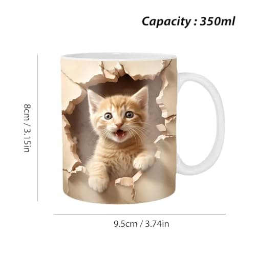 Povanjer Tasses À Café pour Chat,Tasse À Thé en Céramique pour Chat Effet 3D -Tasse De Voyage Chat Mignon Accessoire De Bureau Drôle Et Créatif pour Eau Chaude Eau Froide Café Lait