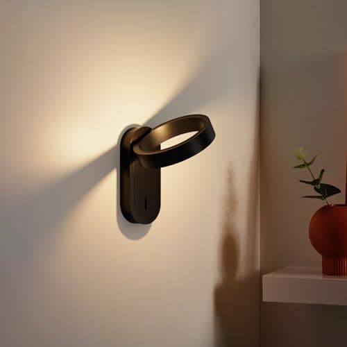 Klighten LED Applique murale Interieur, 3000K/4000K Lampe Murale, Luminaires intérieur 330° Orientable, avec interrupteur, pour Chambre Salon Escalier, Lumière Chaude/Naturelle, Noir, Aluminium, 5W