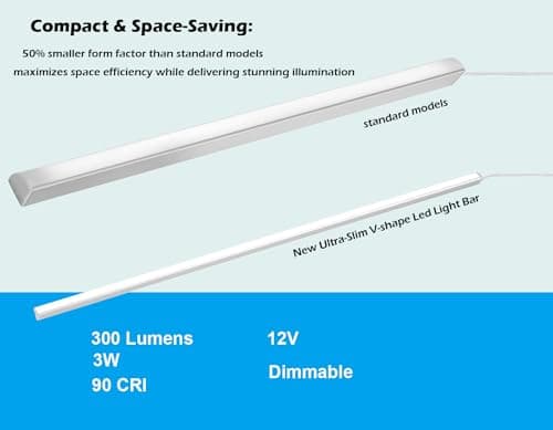 Cefrank LED Vitrine Kit d'éclairage en Forme de V – Lot de 4 lampes sous-unité à intensité variable,Barres Lumineuses de 30 cm,Total de 1200lm,Tous les Accessoires Inclus, 12W (Blanc, 6000k)