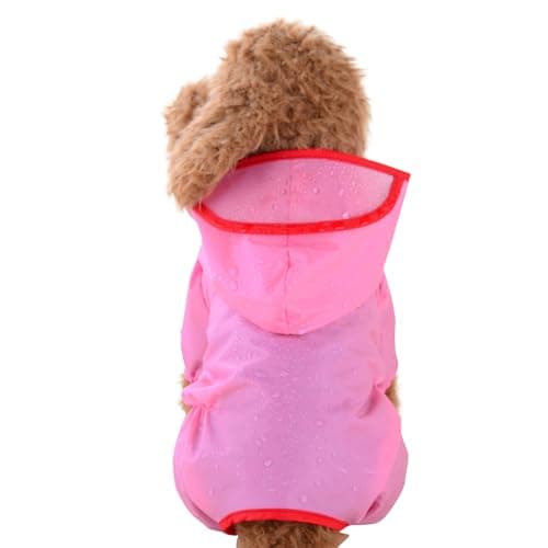 PETCUTE Imperméable pour Chien avec Capuchon, Imperméable pour Chien 100% étanche Ultraléger et aéré avec Poignets élastiques pour Chiens Moyens à Grands,Manteau imperméable pour Chiot,Rose,XS