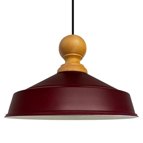 bamyum Asletl Suspension Luminaire Industriel 41 cm en Bois et Métal, Suspension Luminaire Vintage, Lustre Cuisine, Lampe Suspendue Table à Manger Salon Salle à Manger, Suspension Luminaire Bordeaux