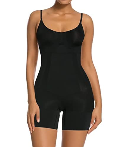 SHAPERX Body Sculptant Femme Gainant Ventre Plat Minceur Invisible Shapewear Bodysuit Amincissant Gaine, UK-SZ6224-Black-M