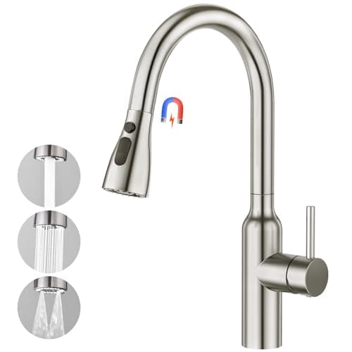 CREA Robinet de Cuisine avec Douchette Extractible, Mitigeur Monocommande Robinet Évier de Cuisine de Pulvérisation Haute Pression avec Aimant Rétractable en Acier Inoxydable Mat Brossé