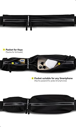 Fitgriff® Ceinture Running - Banane Porte Telephone Sport (pour Tous Smartphones) - pour Course a Pied, Jogging, Sport - Femme et Homme (Black, 62-90cm Tour de Taille)
