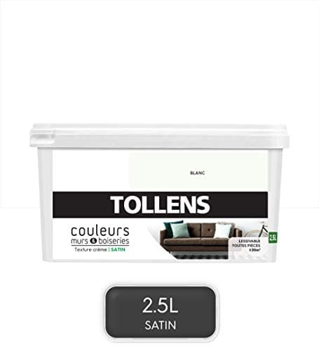 Tollens - Peinture Couleurs - Murs et Boiseries - Toutes pièces - Ultra résistante - Satin - Blanc - 2,5L = 30m2