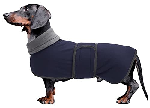 Manteau pour teckel - Manteau en polaire pour chien - En hiver - Avec fermeture Velcro et bordure réfléchissante haute visibilité - Bleu marine - XS