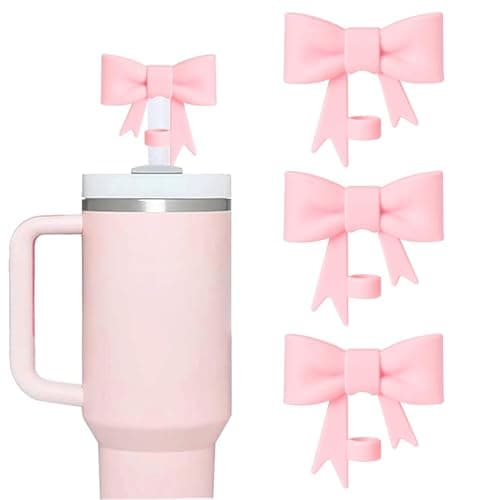 Hebterrka Lot de 3 couvercles de paille classiques en forme de nœud rose - Compatible avec les gobelets Stanley de 10 mm et de 100 ml - Embouts de paille réutilisables - Accessoires pour gobelets