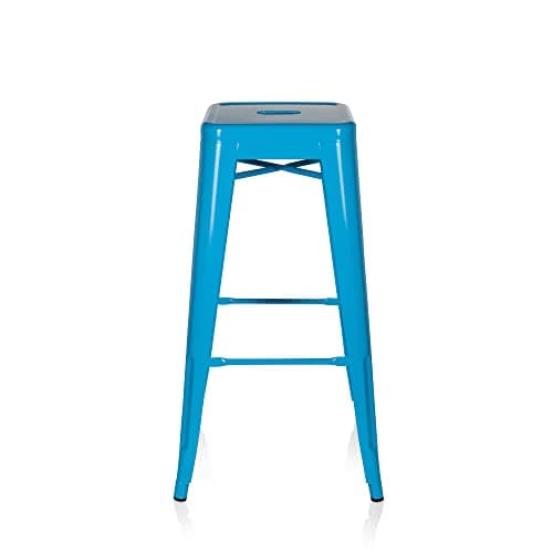 hjh OFFICE 645014 Tabouret de Bar VANTAGGIO High Métal Bleu Clair, Tabouret Industriel Haut, empilable