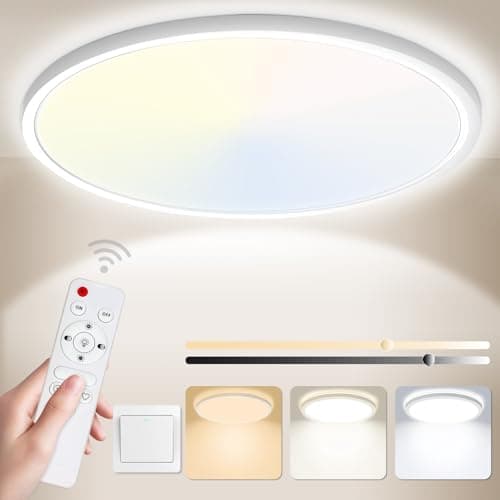 Yexati Plafonnier LED Dimmable, 24W 3000K-6500K 3200LM Plafonnier Télécommande, IP54 Luminaire Plafonnier Lampe Plafond Moderne Rond pour Salle de Bain, Chambre, Cuisine, Salon, Balcon 29.5CM