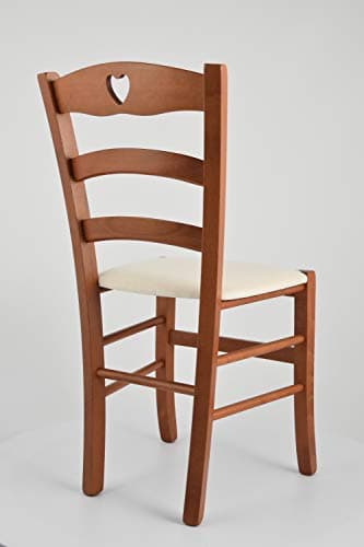 Tommychairs - Set 4 Chaises Cuore pour Cuisine, Bar et Salle à Manger, Robuste Structure en Bois de hêtre peindré en Cerisier et Assise rembourrée et revêtue en Tissu Couleur Ivoire