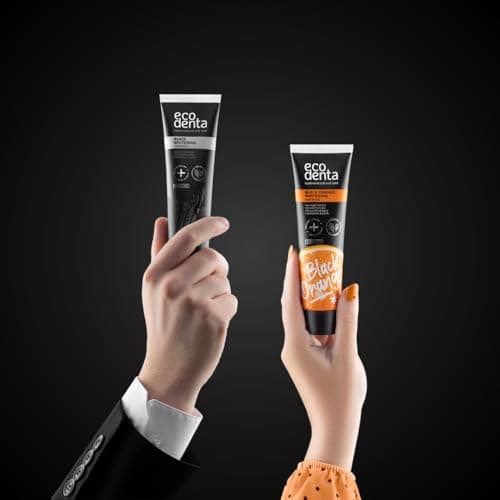 Ecodenta Dentifrice au Charbon Actif Dents Blanches Sans Fluor 4 Pack I Dentifrice au Charbon Noir Blanchiment des Dents I Dentifrice Blanchissant les Dents au Charbon Actif Noir Saveur Orange 4x100ml