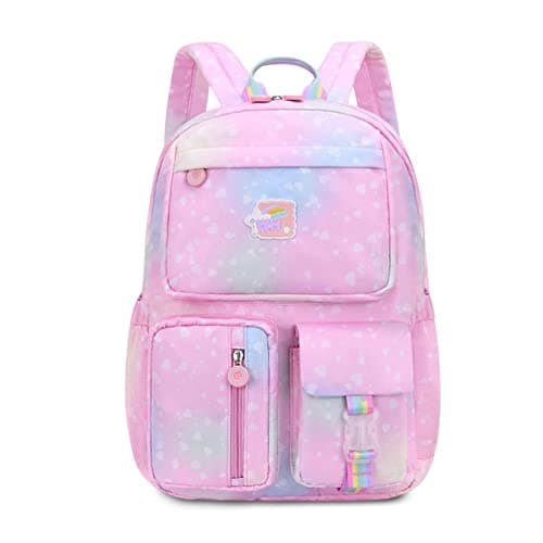 FANDARE Sac à Dos Enfant Sacs Scolaires Filles Garçons Cartables Scolaires Sac d'école Sacs Scolaires pour Étudiant Outdoor Voyage école Daypacks Imperméable Polyester Galaxie Rose L