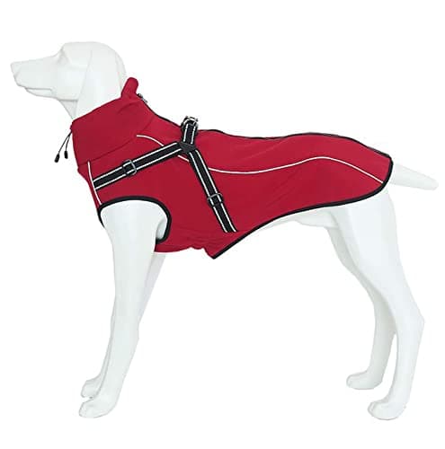 Morezi Veste imperméable pour Chien,col Montant,bandoulière et Ceinture réfléchissante,adaptée aux Chiens de Taille Moyenne et Grande-Rouge-S