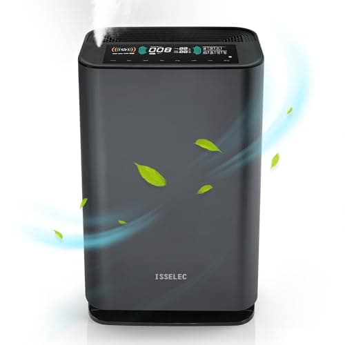 ISSELEC 2 en 1 purificateur d'air et humidificateur H13 filtre à air haute efficacité ioniseur taille de pièce jusqu'à 40m2, Filtre 99,97% des poils d'animaux domestiques/pollen/fumée/odeur