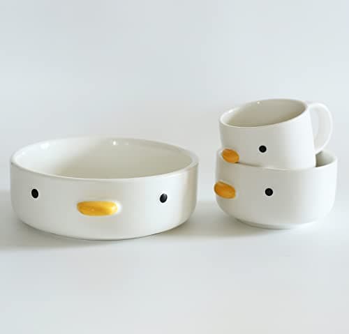 TULANDOT Bols à Salade de Poussins Mignons et Amusants,Bol à Salade Drôle de Canard 16cm,Céramique de Sécurité pour Poussin Emaillée Faite à la Main, Grands Bols à Nouilles