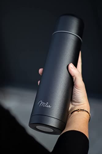 Milu Bouteille isotherme en acier inoxydable - 1L, 750ml, 500ml - Thermo Double Paroi, Sans BPA, Transport Café, Thé, Eau (Noir, 1000 ml)