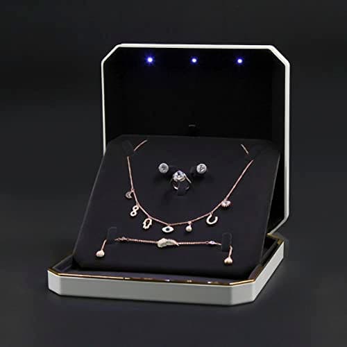 HSLFUAI Big necklace box Présentoir de collier avec lumière LED, grande boîte à colliers, boîtes à colliers pour bijoux