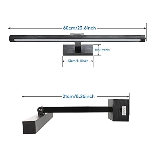 TYhogar Lampe Miroir LED Salle de Bain 60cm 3 réglages de température de couleur Murale Salle de Bain 270° Rotatif Applique Murale 1320LM 12W IP44 Intérieure Lampe pour Tableau 3000K/4500K/6000K