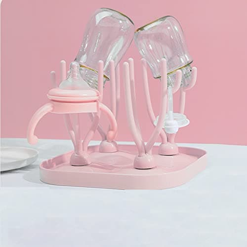 Spldsun Séchoir Bouteille, PP Support Biberon, Support Séchage Bouteille Amovible, pour Tasses, Bouteilles, Couvercles, Cuillères (Rose)