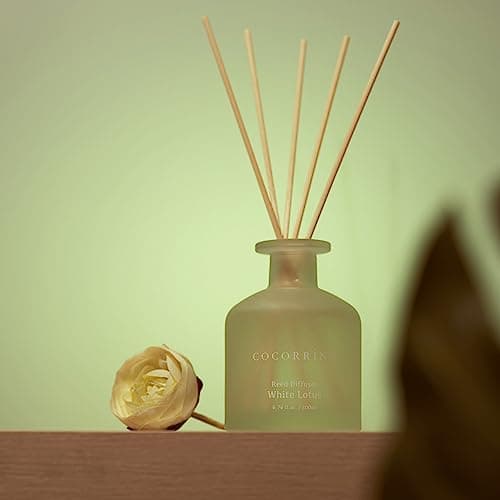 Cocorrína diffuseur de Parfum - Lotus Blanc 200ml parfums d'intérieur avec bâtonnets Diffuseur Reed d'huiles essentielles pour la Chambre à Coucher, la Salle de Bain, l'étagère et Le Bureau
