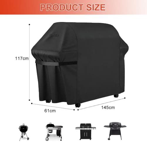 HIOQFR Housse Barbecue Camping Bâche Résistante de 210D Oxford Protection BBQ à Gaz Bâche de Protection BBQ avec Cordon Ajustable Housse Barbecue Exterieur Anti-Intempéries Coupe-Vent (145x61x117 cm)