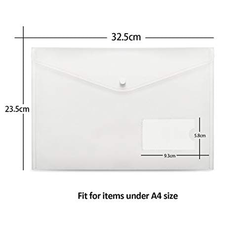 Lot de 20 Pochette Plastique A4 - Pochette Transparente A4 - Pochette à Bouton Pression A4 - Pochette Plastique A4 avec Rabat - Pochette Document A4 avec Porte-carte pour l'Organisation de Documents