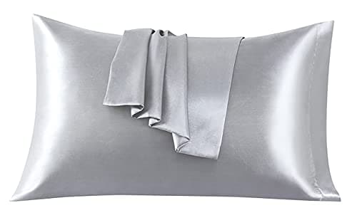 FARFALLAROSSA Lot de 2 Taies Oreiller en Satin 45 x 70 cm, Oreiller Satin Gris, Satinées Housse d'oreiller Doux Prend Soin de Votre Peau et Antichute de Cheveux