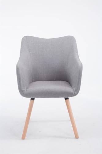 CLP Chaise De Salle A Manger McCoy V2 Tissu avec Accoudoir I Rembourrage Confortable I Fauteuil De Salon Piétement Bois I Chaise Scandinave, Couleur:Gris, Couleur du Cadre:Natura