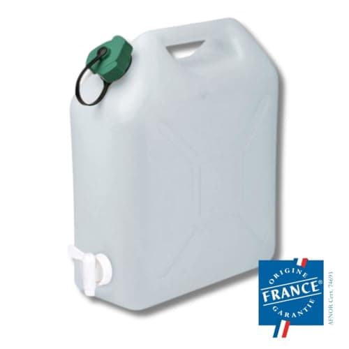 EDA - Bidon à Eau 10 L - Jerrican Extra Fort avec Bouchon Simple et Robinet - Certifié Contact Alimentaire - 29 x 14 x 35 cm - Naturel