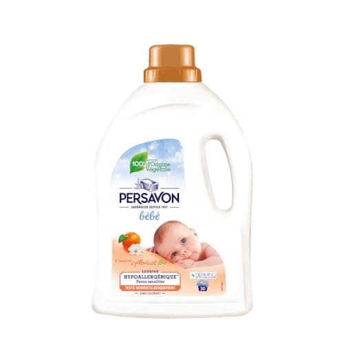 Persavon - Lessive Bébé, à l'Extrait d'Abricot BIO, Hypoallergénique, Peaux Sensibles, Sans Colorant, 33 Lavages - 1500 ml