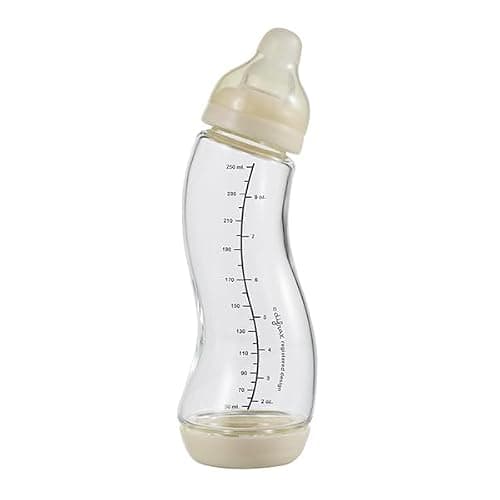 Difrax Biberon Verre Anti-Colique - 250 ml Crème - Biberon Naissance, Biberon 0-6 Mois, Acceptation Facile, Biberon nouveau né, Biberon sein, Ergonomique