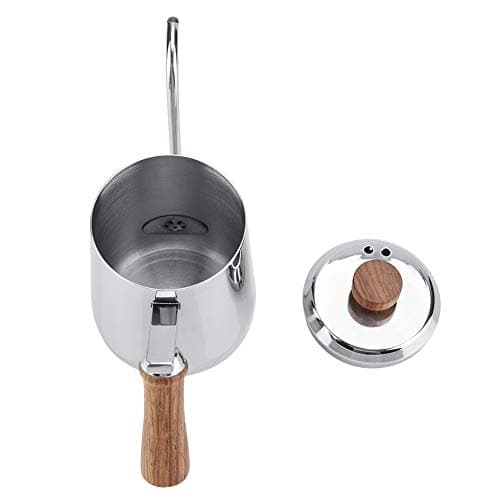 Théière Col de Cygne Bouilloire à Café en Acier Inoxydable Cafetière Goutte à Goutte Tasse de Café D'égouttement de La Bouteille de Poignée en Bois(350ML)
