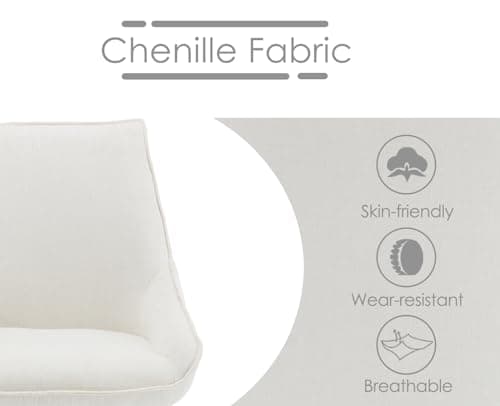 Wahson Lot de 2 Chaises Salle à Manger, Chaises de Salle à Manger en Chenille Chaise de Cuisine Moderne avec Pied en Métal, Chaise Salle a Manger avec Coussin Épais pour Cuisine/Salon, Blanc