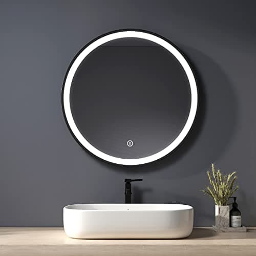 Heilmetz Miroir Rond Salle de Bain 70cm, Miroir Rond LED Noir avec Interrupteur Tactile et Bandoulière réglable, IP44,Miroir Rond Mural,avec Blanc Froid 6500K