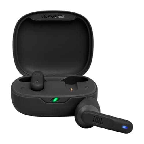 JBL Wave Flex, Écouteurs Intra-Auriculaires Sans Fil, Resistance à l'Eau IP54 et IPX2, Technologie TalkThru et AmbientAware, Autonomie de 32 heures, en Noir