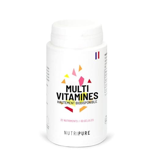 Nutripure | Multivitamines et Minéraux 21 Nutriments | Complément Alimentaire | Magnesium, Vitamine B12, Vitamine D, Zinc | Antioxydant, Cognitif, Vision | 60 gélules | 1 mois | Fabriqué en France