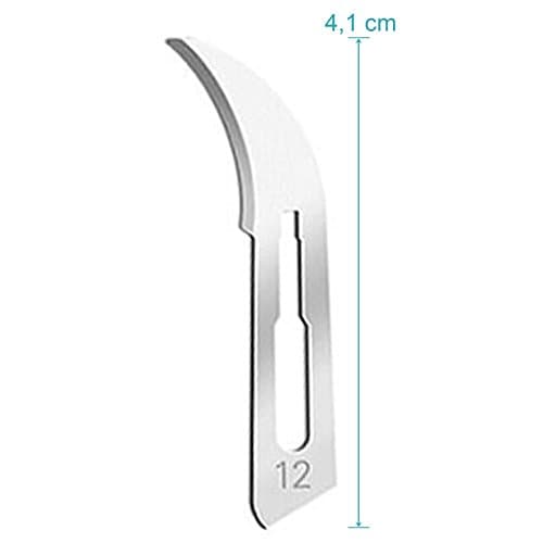 Set avec 100 x lames de scalpel N° 12 - Lame stérile en acier au carbone et 1 x May - manche de scalpel Figure N°3 avec manche rond en acier inoxydable