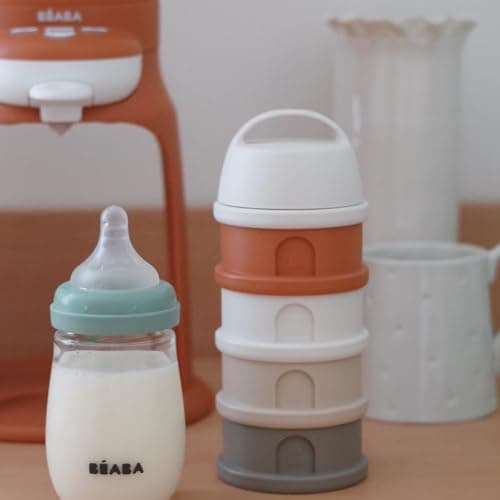 BÉABA, Boite doseuse de Lait en Poudre Empilable, 100% Hermétique, 4 Compartiments, Made in France, Grande contenance, Usage Evolutif, Facile à transporter, Beige/Terracotta