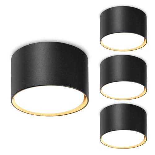 GeyouLux 4x Spots de Plafond Noir - Ø84x50mm - 6W 680LM Spot LED - 3000K LED GX53 230V Inclus - Angle du faisceau 180° - Aluminium Luminaire Plafonnier