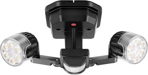 OREiN Projecteur LED Exterieur Detecteur de Mouvement, Eclairage Exterieur de Sécurité 450°, 12W=150W 1600LM Lampe Extérieur à Double Tête, Spot LED Extérieur IP65 Étanche pour Patio Cour Garage