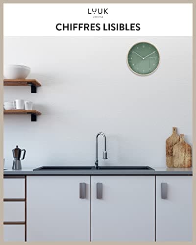 LUUK LIFESTYLE Horloge Murale à Quartz, Mouvement Silencieux, Vert Foncé