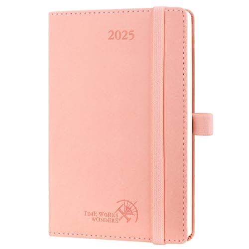 POPRUN Agenda de Poche 2025 A6 Semainier 16 x 10,5 cm - Couverture Souple en PU Cuir, Petit Agenda, D'Jan 2025 à Déc 2025-12 Mois, Signet à 2 rubans, Papier Certifié FSC® 100 g/m2, Rose